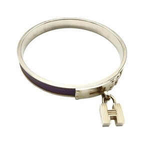 エルメス HERMES ケリーバングル ブレスレット メタル/レザー パープル シルバー金具 19.5cm 27.6g Hカデナ アクセサリー