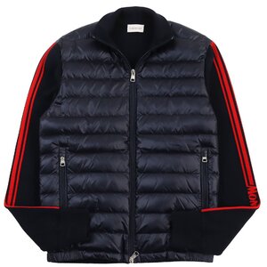 極美品●MONCLER モンクレール 2019年製 CARDIGAN ニット切り替え ロゴ入り ダブルジップ ダウンジャケット ネイビー S 正規品 メンズ