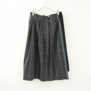 ズッカ ZUCCA *異素材切替タックチェックスカート*Mグレー×黒ゴムロング(sk25-2412-333)【11A52】