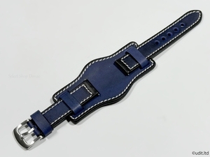 ラグ幅:20mm 本革 ブンド付き ブルー系 レザーベルト レザーバンド マット 腕時計ベルト 時計用ベルト