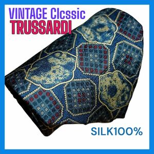 VINTAGE TRUSSARDIネクタイ classic トラサルディ SILK100% グリーン系 004