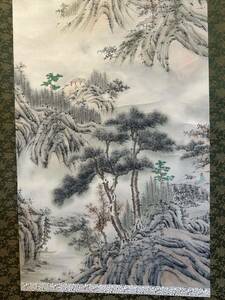 【真作】華玉「山水図」蒼山秀水 古い掛け軸(掛軸) 肉筆 絹本 中国古美術 骨董 美術品 画芯サイズ約172 *57cm 箱なし