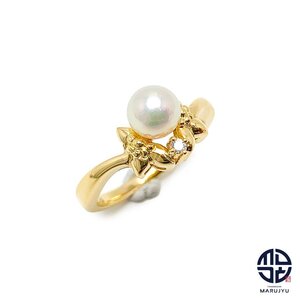 MIKIMOTO ミキモト K18 18金イエローゴールド アコヤパール 真珠 ダイヤ リング 指輪 約13.5号 ジュエリー アクセサリー