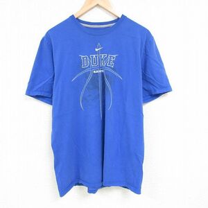 XL/古着 ナイキ NIKE 半袖 ブランド Tシャツ メンズ デューク バスケットボール 大きいサイズ コットン クルーネック 青 ブルー 24jul16 中