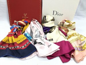 キングラム[05]高級ブランド スカーフ★美品良品 4点おまとめ★Cartier/Dior/TRUSSARDI/SILK100％ 花柄 ベルト 馬車 宝石【送料無料】1564