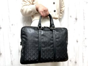 極美品 GUCCI グッチ GGインプリメ ビジネスバッグ ハンドバッグ バッグ レザー 黒 A4収納可 メンズ 79381