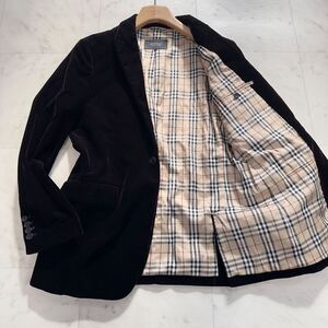 バーバリーブラックレーベル 【ベロアの輝き】 BURBERRY BLACK LABEL テーラードジャケット Lサイズ ノバチェック ベルベット 光沢ブラック