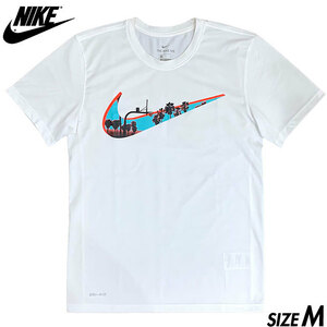 国内正規品■NIKE (ナイキ) DRI-FIT SWOOSH スウッシュ バスケット ゴール フォト プリント 半袖 Tシャツ 白ホワイトM アメカジ 古着