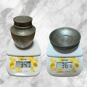 薩摩錫器 さつま岩切 高級茶壷 高級茶道具　茶道具　茶托5枚セット