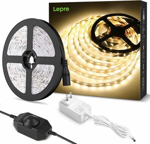 電球色 5メートル Lepro LEDテープライト 電球色 無段階調光 間接照明 5m 12v 高演色タイプ ストリップライト 切