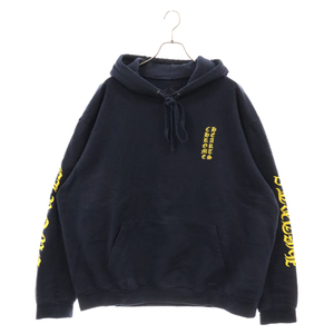 クロムハーツ Yellow Sleeve Logo Pullover Hoodie オンライン限定 イエロースリーブロゴプルオーバーフーディ パーカー ネイビー/イエロー