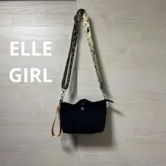 ELLE GIRL★ヒョウ柄ストラップ 黒 サコッシュ ショルダーバッグ 個性的