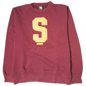 STUSSY ステューシー S Logo Sweat 裏起毛 フェルトロゴスウェット XXL ワインレッド トレーナー Sロゴ プルオーバー トップス g19558