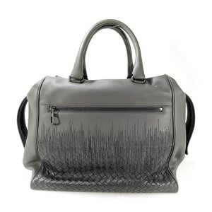 【BF SALE】 【極美品】BOTTEGA VENETA ボッテガヴェネタ エンブロイダード イントレチャート バッグ ボストン レザー モスグリーン 大容量