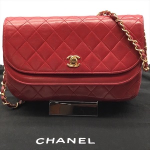 良品 CHANEL シャネル ココマーク マトラッセ ターンロック Wフラップ チェーン ショルダー バッグ レッド a3739