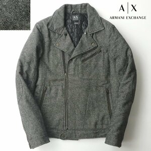 美品 ジョルジオ・アルマーニ A/X ARMANI EXCHANGE 秋冬 ツイードウール ダブルライダースジャケット S 中綿入り ブルゾン メンズ