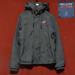 HOLLISTER CALIFORNIA ホリスター ハイネック ニット 内側 フリース ジッパー フード ナイロン ジャケット ブルゾン グレー / 紺 S 美品