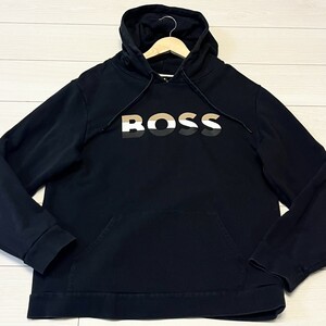 極美品/3Lサイズ●現行タグ ヒューゴボス【限定ストライプロゴ】パーカー トレーナー スウェット HUGO BOSS 近年モデル 黒 大谷翔平