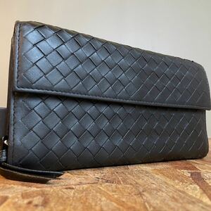 ★一円【極美品！レアモデル！】 BOTTEGA VENETA ボッテガヴェネタ イントレチャート ロングウォレット　長財布　男女　ブラック　