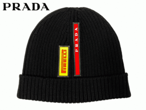 プラダ PRADA LF18D NERO ルナロッサ プラダ ピレリ ロゴタグ付き ネロ ブラック ウール ニットキャップ