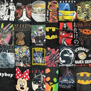 USA古着卸 まとめ売り ⑥アニメ キャラクター カンパニー 黒Tシャツ24枚 ブラック ベール アソート スターウォーズ マーベル ナルト