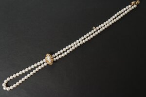 ★MIKIMOTO ミキモト 本真珠 真珠 パール K18刻印 総重量約52.6g 6Pダイヤ ネックレス 約6.4-6.9mm珠 レディース アクセサリー 5163-TE