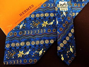 ♪4216D♪状態並品【狐 キツネ 鳥 花 柄】エルメス【HERMES】ネクタイ