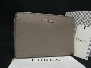 1円 ■新品同様■ FURLA フルラ レザー 二つ折り ラウンドファスナー 財布 ウォレット 札入れ 小銭入れ レディース グレージュ系 FF8836