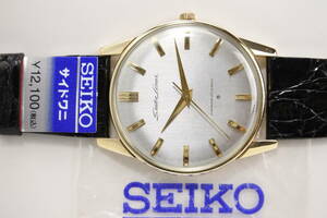 当時薄型限界国産高級モデル☆1962年製SEIKO（SEIKOSHA）セイコー ライナー SD文字盤14K 総金張 23石手巻紳士腕時計　鰐革ベルト 国産名機