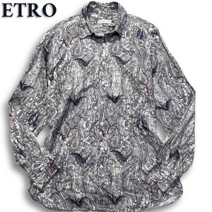 美品/希少L◎ エトロ《唯一無二の逸品》ETRO 現行タグ ドレスシャツ 長袖 ペイズリー総柄 モノトーン ブラック 黒 ホワイト 白 秋冬◎