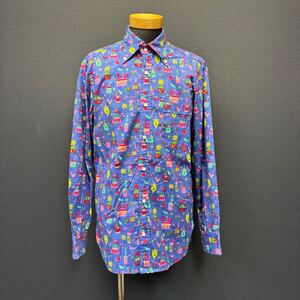 EVISU L/S SHIRT エビス ロングスリーブ シャツ size 2 総柄 ブルー 日本製