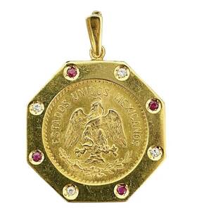 メキシコ イーグル金貨 1959年 14.5g K18/21.6 ダイヤモンド ルビー イエローゴールド コイントップ コレクション 美品