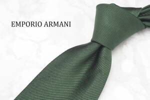 【美品】EMPORIO ARMANI エンポリオ アルマーニ A-096 グリーン 無地 イタリア製 ブランド ネクタイ 良品 古着 卸 USED オールド SILK