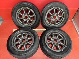 ワタナベ　F8F 14インチ　6J 100/4H 185/60R14（82H） DUNLOP DRIEZZA DZ102 2019製　バリ山　4本セット