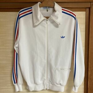 【レア】adidas アディダスジャージ ビンテージ ヴィンテージ トラックジャケット 70、80年代　デサント　トリコロ　M 〜L古着　ホワイト