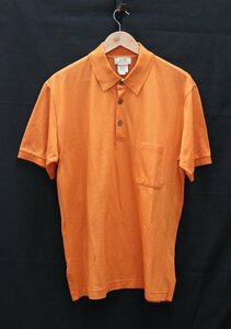 【中古美品】HERMES エルメス サイズL ポロシャツ コットン100％ オレンジ系 Hロゴ ワンポイント 半袖 トップス【漂亮】