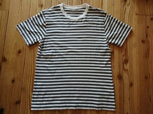 無印良品 洗いざらし 天竺編み 半袖ボーダーTシャツ メンズS ダークグレー×白 中古着used