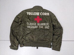 15．YELLOW CORN デカロゴ 裏フリース ナイロン ライダース ジャケット バイカー ブルゾン 防寒ジャンパー イエローコーン メンズLy505