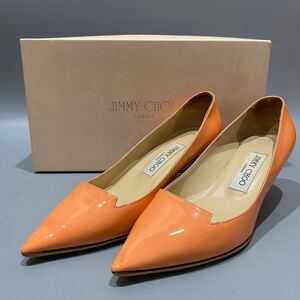 美品 ジミーチュウ パンプス パテントレザー オレンジ 22.5cm箱保存袋有り