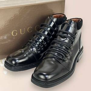 ☆美品☆Gucci トレッキングブーツ 35.5/22.5CM グッチ ダークブラウン 茶系 レザー 本革 ミドル レースアップ ロゴ 靴紐 アウトドア