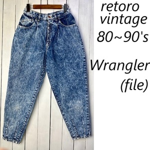 80s～90s Wrangler レトロ ケミカルウォッシュ ワイドテーパードデニムパンツ 30 オールド ヴィンテージ ボンタン ラングラー ●443