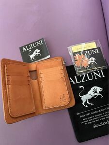 格安！1回使用超美品！　ALZUNI アルズニ L字コイン ファスナー サドル レザー 財布 ヌメ革 ハーフ バイク ハーレー ビンテージデニム