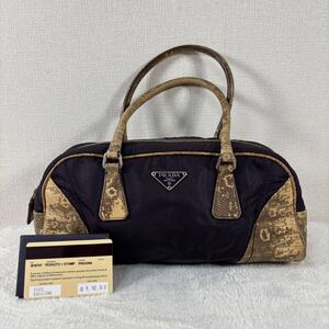 1円 PRADA プラダ パイソン柄 トートバッグ ハンドバッグ ボーリングバッグ 三角プレート テスートナイロン ポコノ レディース メンズ