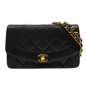 1円スタート CHANEL シャネル ダイアナ マトラッセ チェーンショルダーバッグ ココマーク ゴールド金具 ラムスキン ブラック 黒 レディース