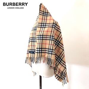 1F75-F◆ BURBERRY LONDON バーバリー マフラー ノヴァチェック 総柄 ロゴ刺繍 ◆ ウール100% マルチカラー 古着 秋冬