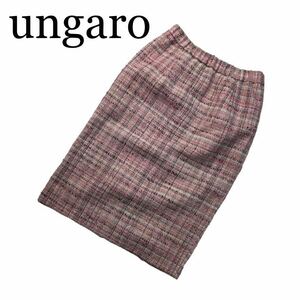 ungaro ウンガロ スカート チェック ピンク サイズ7 タイト ひざ下