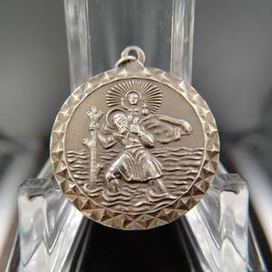 ヴィンテージ シルバー ペンダント コイン チャーム 彫金 男性 子供 St Christopher ⑤ T4