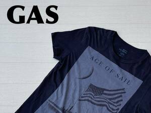 ☆送料無料☆ GAS ガス 古着 半袖 Tシャツ メンズ M ポルトガル製 ネイビー トップス 中古 即決