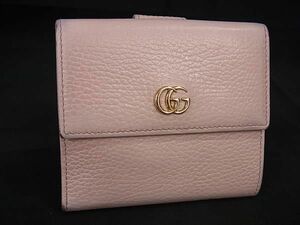 1円 GUCCI グッチ 456122 GGマーモント レザー 二つ折り 財布 ウォレット 小銭入れ 札入れ レディース ピンクベージュ系 AZ4299