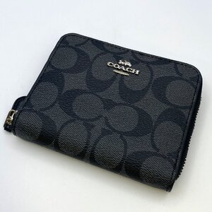 1円～/COACH/コーチ/シグネチャー/A1811/F30308/ラウンドファスナー/二つ折り財布/財布/ウォレット/小銭入れ/札入れ/ブラック/メンズ/E039